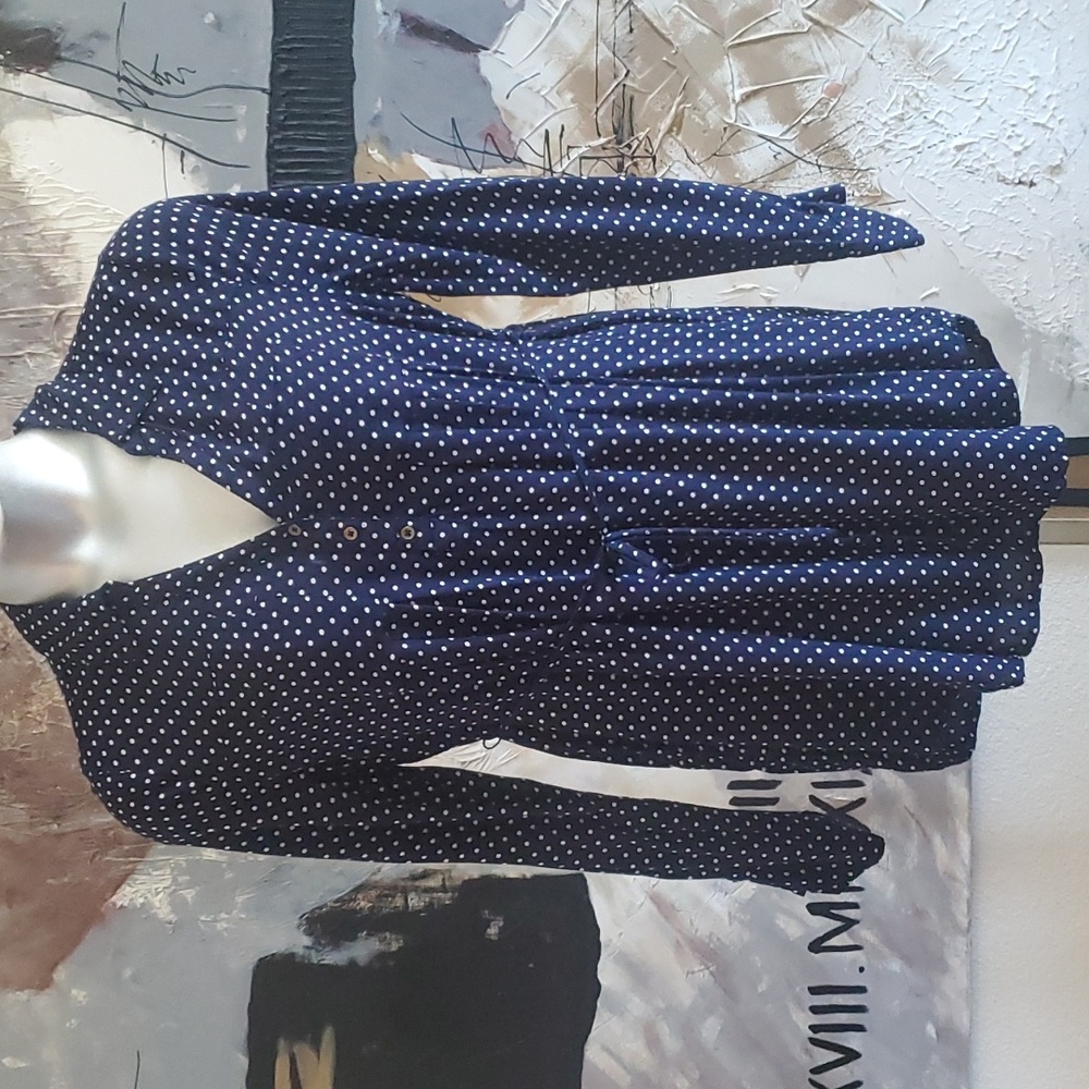 Motherhood Maternity Navy White Polka Dot Tie Waisted Blouse Women M